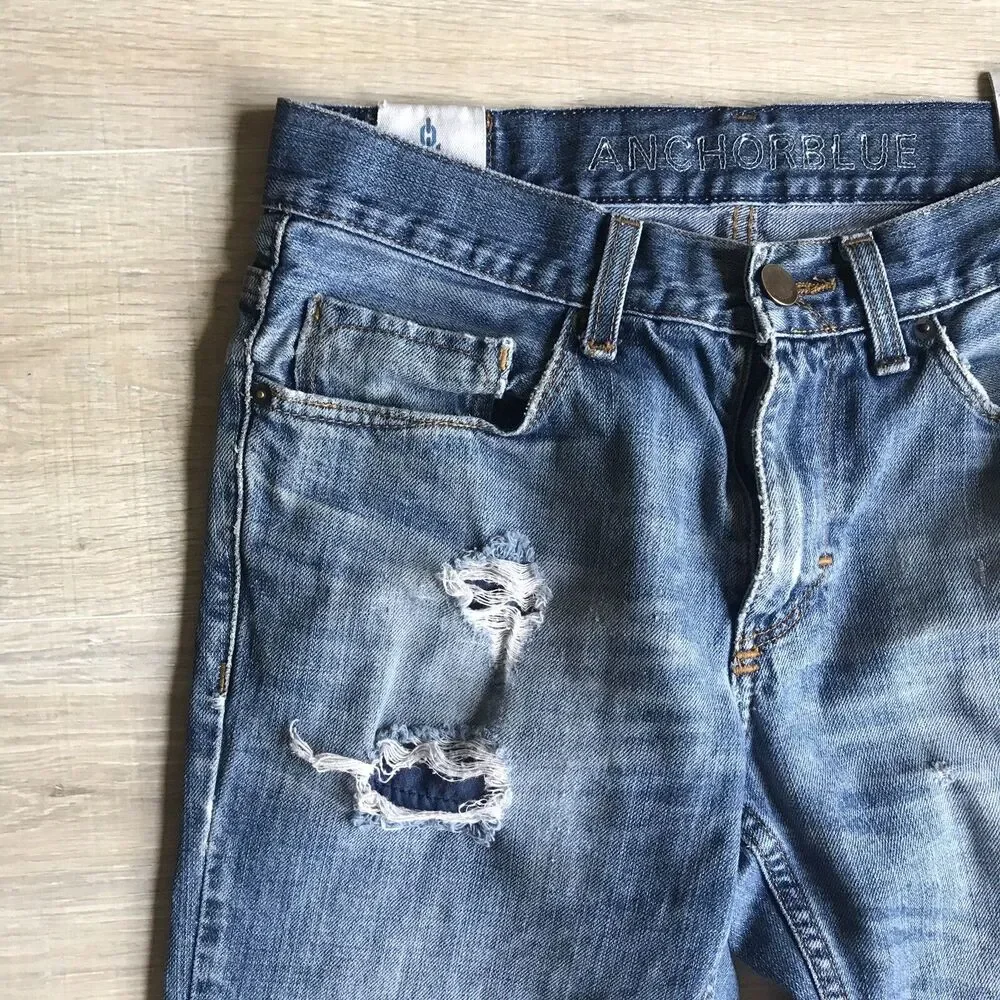 Anchor Blue Distressed Blue Jeans Mens Sz 30 x 32 Slim Fit